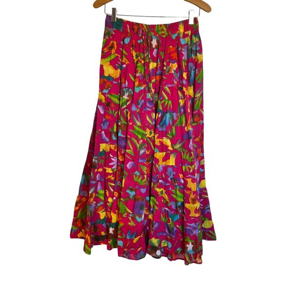 Vintage Dresses & Skirts - Silver Stream Vintage Tiered Floral Maxi Skirt Tropical Print Maximalist Pink OS